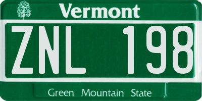 VT license plate ZNL198