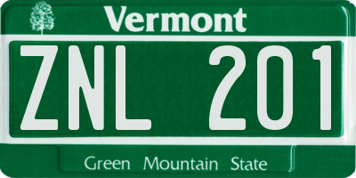 VT license plate ZNL201