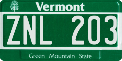 VT license plate ZNL203