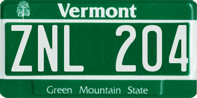 VT license plate ZNL204