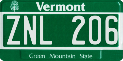 VT license plate ZNL206