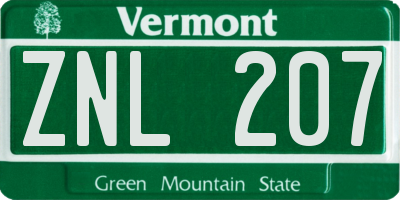 VT license plate ZNL207