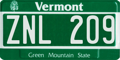 VT license plate ZNL209