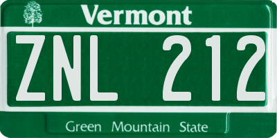 VT license plate ZNL212
