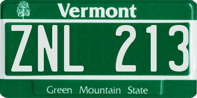 VT license plate ZNL213