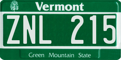 VT license plate ZNL215