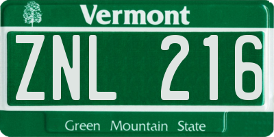 VT license plate ZNL216