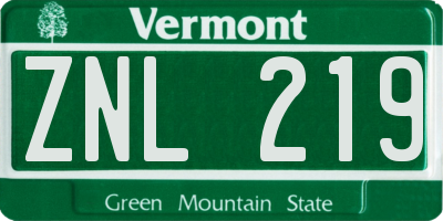 VT license plate ZNL219