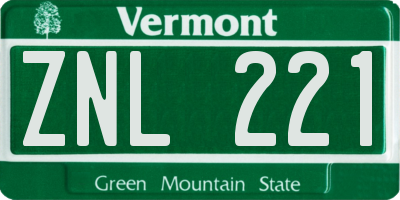 VT license plate ZNL221