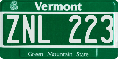 VT license plate ZNL223
