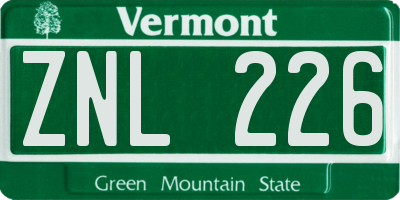 VT license plate ZNL226