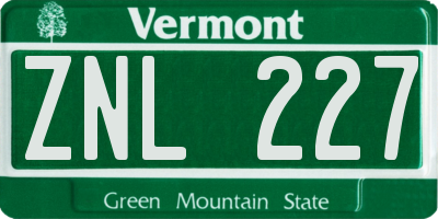 VT license plate ZNL227