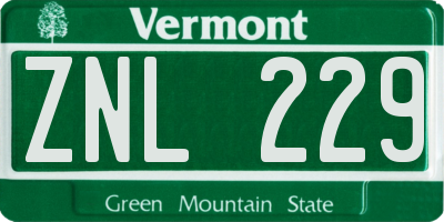 VT license plate ZNL229