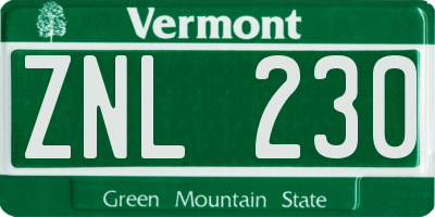 VT license plate ZNL230