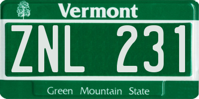 VT license plate ZNL231