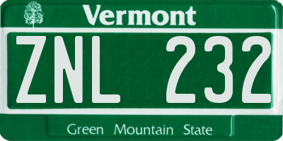 VT license plate ZNL232