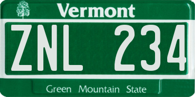 VT license plate ZNL234