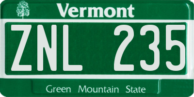VT license plate ZNL235
