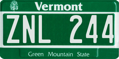 VT license plate ZNL244