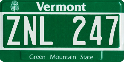 VT license plate ZNL247
