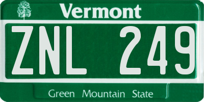 VT license plate ZNL249