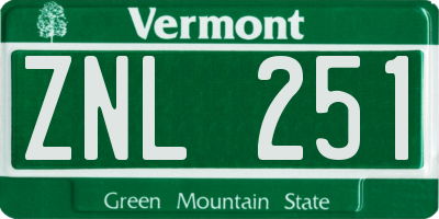VT license plate ZNL251