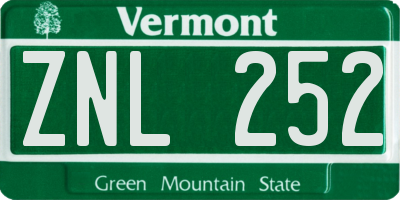 VT license plate ZNL252