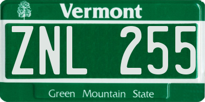 VT license plate ZNL255