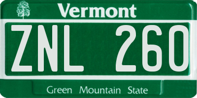 VT license plate ZNL260