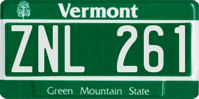 VT license plate ZNL261
