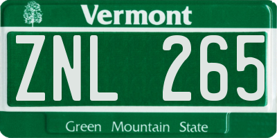 VT license plate ZNL265