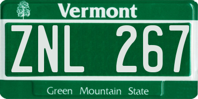 VT license plate ZNL267