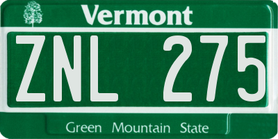 VT license plate ZNL275
