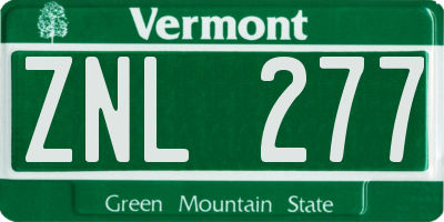 VT license plate ZNL277