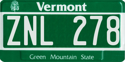VT license plate ZNL278