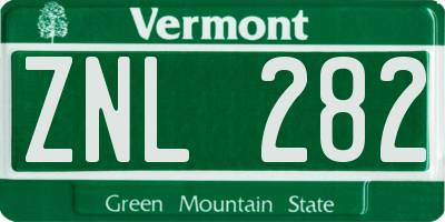 VT license plate ZNL282