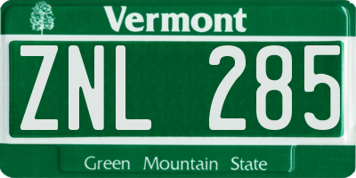 VT license plate ZNL285
