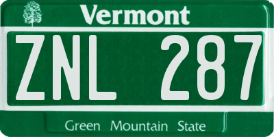 VT license plate ZNL287