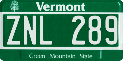VT license plate ZNL289