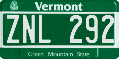 VT license plate ZNL292