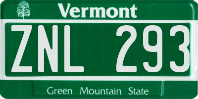 VT license plate ZNL293