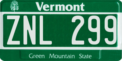VT license plate ZNL299