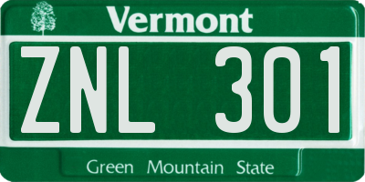 VT license plate ZNL301