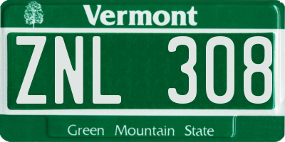VT license plate ZNL308