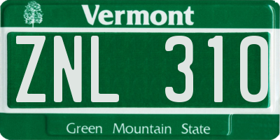 VT license plate ZNL310
