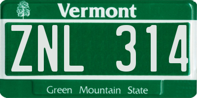 VT license plate ZNL314