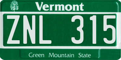 VT license plate ZNL315