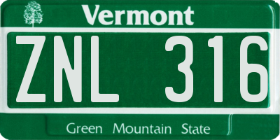 VT license plate ZNL316
