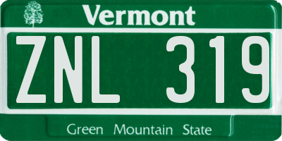 VT license plate ZNL319