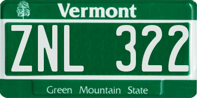 VT license plate ZNL322